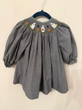 mine Gray Smocked Halloween Ghost Dress with Orange Accents